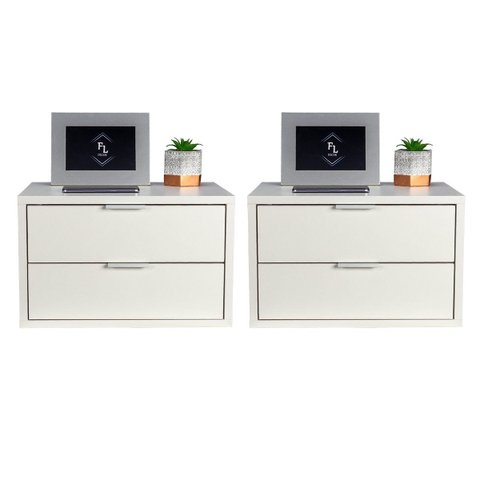 Kit 2 Mesas de Cabeceira Suspensa Off White de 2 Gavetas com 40 cm Enviamos Montada
