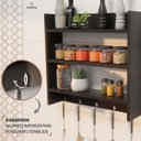 Ver imagem 1 de Porta Tempero de Parede para Condimentos Cor Prerto com 3 Prateleiras e Suporte para Talheres