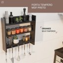 Ver imagem 2 de Porta Tempero de Parede para Condimentos Cor Prerto com 3 Prateleiras e Suporte para Talheres