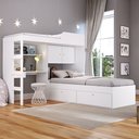 Ver imagem 1 de Cama Solteiro Multifuncional com Baú e Escrivaninha Lion Branco