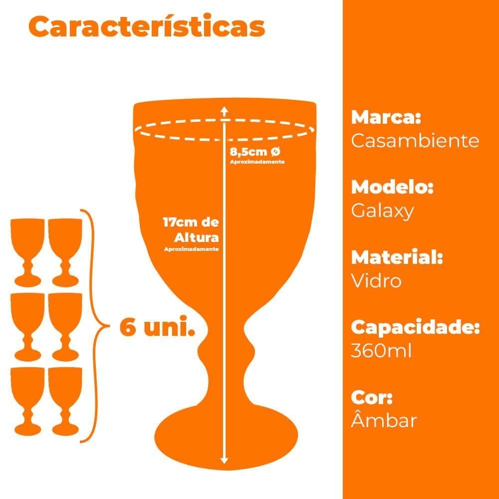 Taças de Vidro Galaxy 6 Peças 340ml - Casambiente Âmbar Espelhado - 6