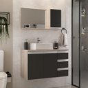 Ver imagem 1 de Conjunto Gabinete Banheiro Completo Prisma 80cm Madeirado / Preto com Tampo de Vidro