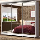 Ver imagem 1 de Guarda Roupa Casal 100% Mdf Madesa Zurique 3 Portas de Correr de Espelho com Pés - Branco