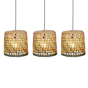 Kit 3 Lustre Rustico Pendente Luminária Teto Taboa Fibra Natural Tamanhos P M G Kit com 3 Peças:pequ