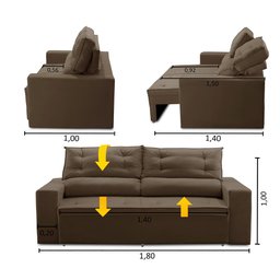 Sofá Retrátil e Reclinável 3 lugares com Molas 1,80m Lais Suede Marrom Adonai Estofados - 2