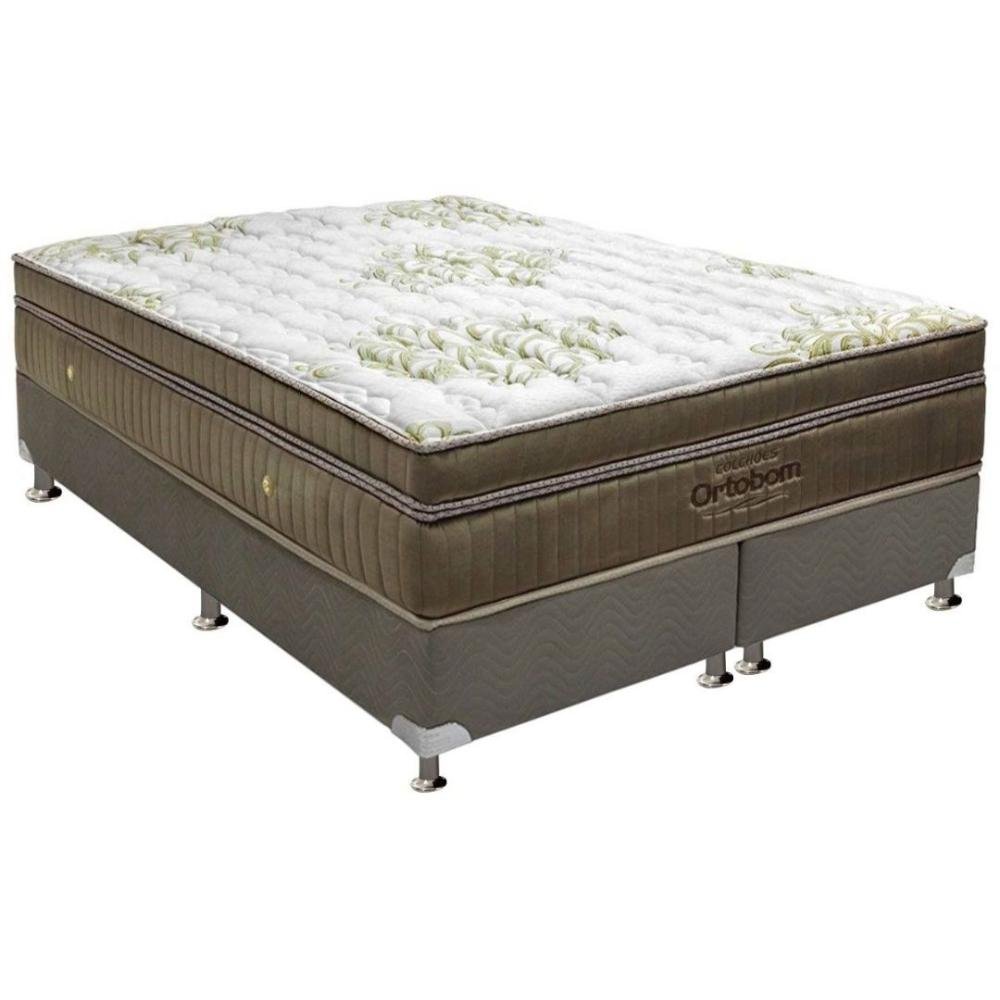 Conjunto Cama Box Ortobom Super King Gold Ultra Gel Base Camurca Cinza