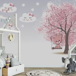 Papel de Parede Gatinha Árvore Rosa Infantil para Quarto de Bebê M² Pp58 - 4