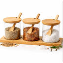 Ver imagem 1 de Porta Temperos Vidro com Suporte e Colher – Kit 3 Potes 400ml com Tampa de Bambu