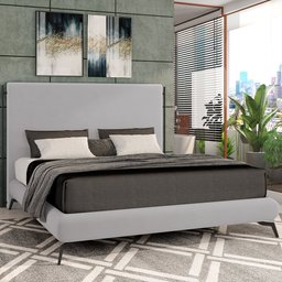 Cama Casal King Base Box Pés de Ferro Estilo Industrial 210cm Otto P05 Veludo Cinza - Lyam Decor - 2