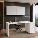 Ver imagem 1 de Mesa Escritório com Balcão Lateral e Armários Aéreos 170cm Branco F5 Office