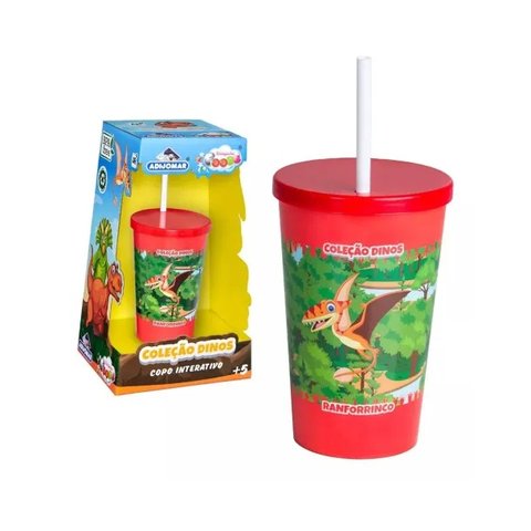 Copo Interativo Ranforrinco Coleção Dino com Tampa e Canudo 750ml +5 Anos Adijomar Brinquedos