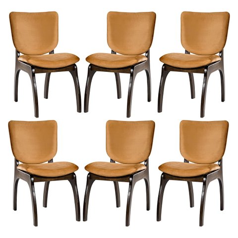 Kit 6 Cadeiras Estofadas em Madeira Maciça Tabaco 44 x 86 Cm Irlanda Suede Terracota L79 - RMI