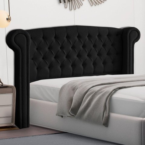 Cabeceira Cama Box Casal Queen Size Adelle 160cm com Frame Suede Preto - Abmaza