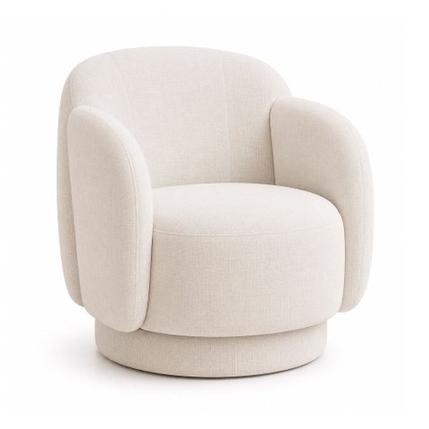 Poltrona Decorativa Oliva Base Giratória Linho Off White - Sallar Home