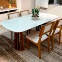 Ver imagem 1 de Kit Mesa Oval 4 Cadeiras de Jantar Tela 100% Mdf Branco/bege Dalla Costa