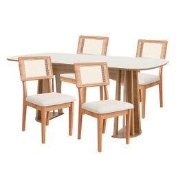 Kit Mesa Oval 4 Cadeiras de Jantar Tela 100% Mdf Branco/bege Dalla Costa - 3