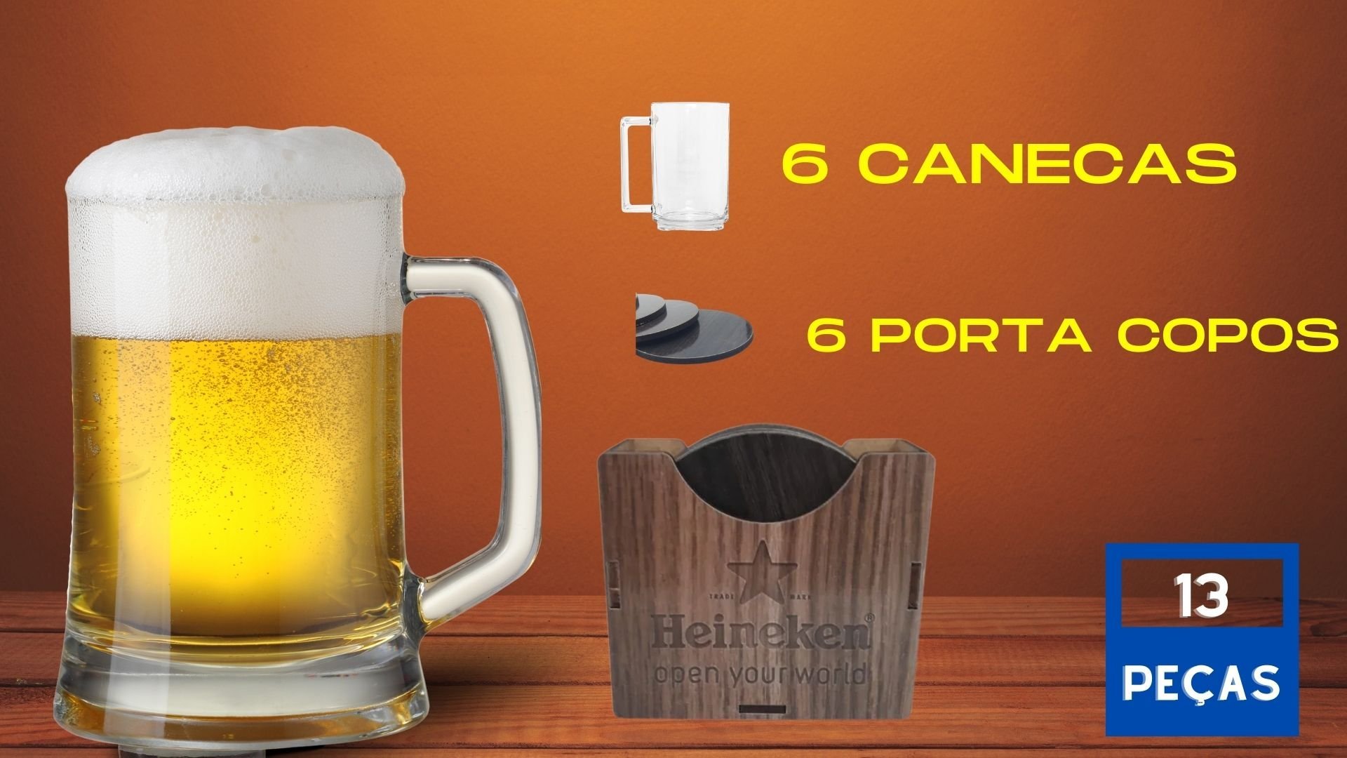 Kit Caneca De Chopp Cerveja + Apoio de Copo Com Estojo - 2