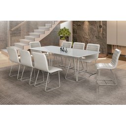 Sala de Jantar com Vidro 8 Cadeiras 2,0x1,0m - Milão - Cm Decor - 1