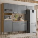 Ver imagem 1 de Armário de Cozinha Compacta Versalhes 12 Portas, 1 Gaveta e Balcão com Tampo em Mdp Freijó/gris - Ki