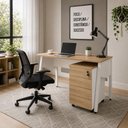 Ver imagem 1 de Mesa Escrivaninha 120cm x 60cm Tampo Chanfrado e Gaveteiro Móvel com 4 Gavetas F5 Office Cor:Macad
