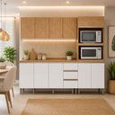 Ver imagem 1 de Cozinha Modulada Paris 5 Peças com Balcão 120cm Freijó/Branco