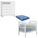 Ver imagem 1 de Berço Americano Lila com Colchão para Berço Americano e Cômoda Infantil Ternura Baby Branco Brilho -