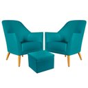 Ver imagem 1 de Kit 2 Poltronas Orion com Puff Quasar Suede Azul Turquesa Aradecor