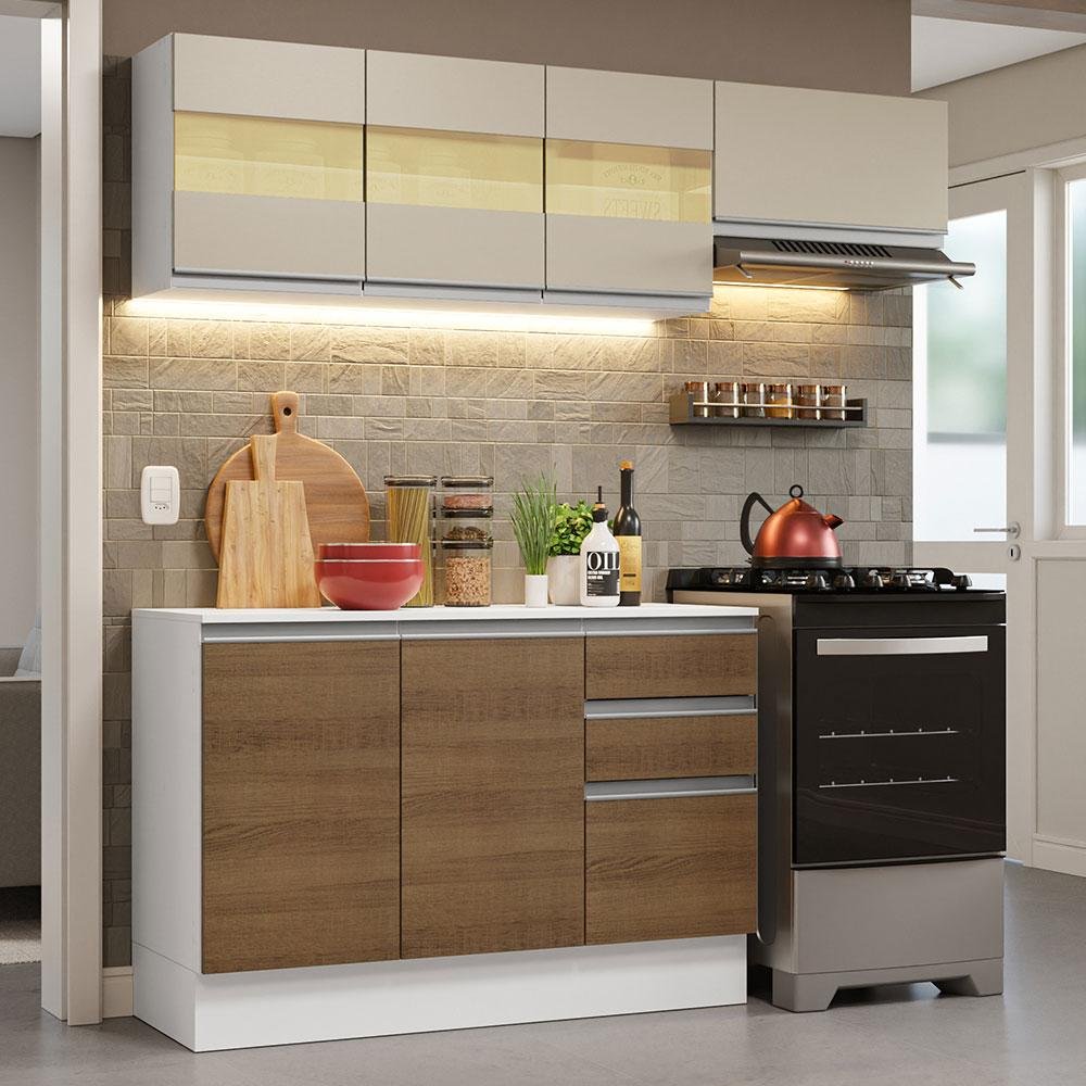 Cozinha Modulada Monza 4 Peças com Torre Quente 2 Fornos Freijó