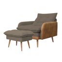 Ver imagem 3 de Poltrona de Amamentação Reclinável 5 Posições com Puff Linho Capuccino com Corino Nozes