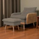 Ver imagem 1 de Poltrona de Amamentação Reclinável 5 Posições com Puff Linho Capuccino com Corino Nozes