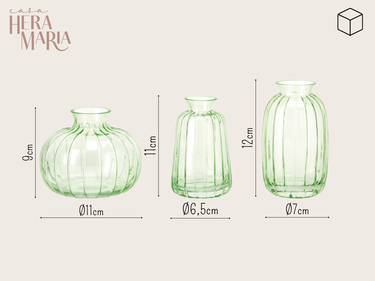 Ver imagem 2 de TRIO VASO SALA DECORATIVO EM VIDRO CANELADO REDONDO