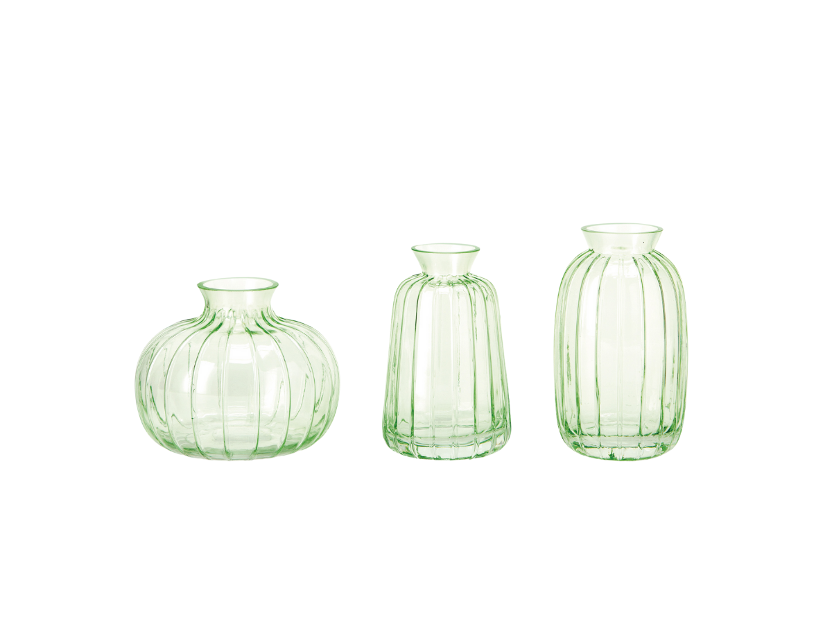 TRIO VASO SALA DECORATIVO EM VIDRO CANELADO REDONDO