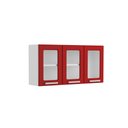 Ver imagem 1 de Armário Aéreo Aço 3 Portas de Vidro Múltipla Bertolini - Vermelho/Branco