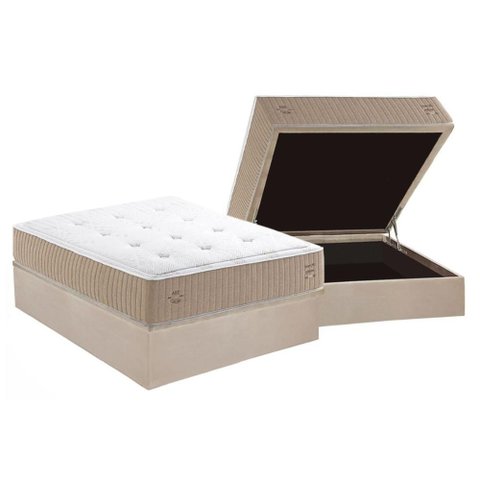 Cama Box Baú Casal: Colchão Molas Bonnel Herval Maxspring Crown Comfort C1631 + Base Crc Suede