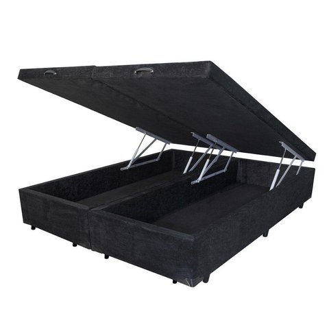 Base Box Baú Queen Bipartido Blindado 158x198 Suede Preto Bio Box