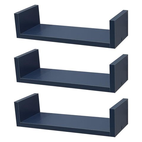 Kit 3 Prateleiras U 50 X 10cm Azul Suporte Invisível