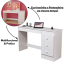Ver imagem 3 de Penteadeira Escrivaninha com Espelho e 3 Gavetas para Maquiagem ou Estudos