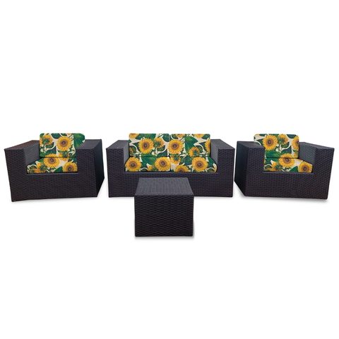 Conjunto de Sofá Fibra Sintética Tabaco Quadrado - 1 Sofá 2L + 2 Poltronas + 1 Mesa Centro - Tecido