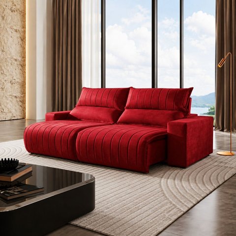 Sofá Viena Retrátil e Reclinável 290m - Vermelho