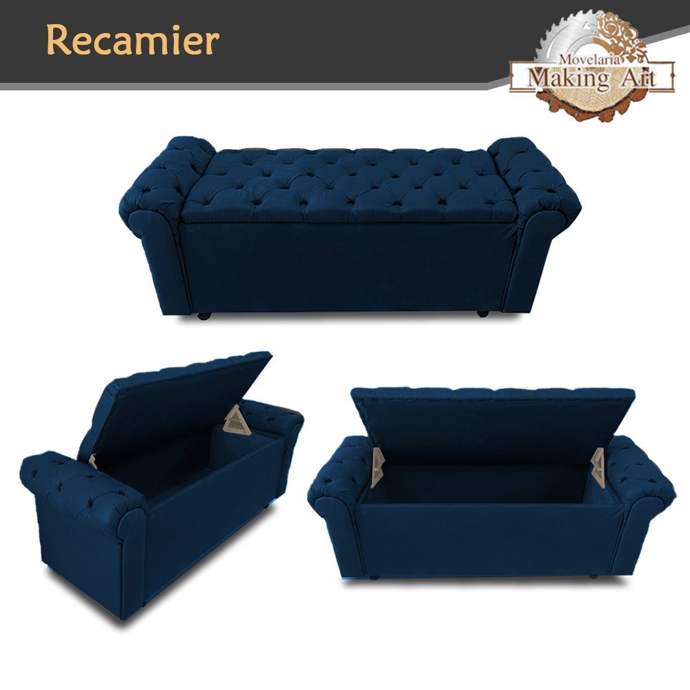 Recamier Baú para Cama Casal Phoenix 140cm Estofada - Making Art:azul Marinho - 2