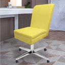Ver imagem 4 de Kit 03 Cadeira Ana Giratória Metal Com Rodízio Suede Amarelo E Sintético Marrom