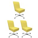 Ver imagem 1 de Kit 03 Cadeira Ana Giratória Metal Com Rodízio Suede Amarelo E Sintético Marrom