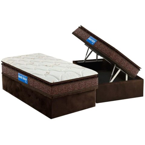 Conjunto Box Baú Solteiro: Colchão Espuma D33 Plus Pillow Top + Base Crc Suede Brown(88x188)