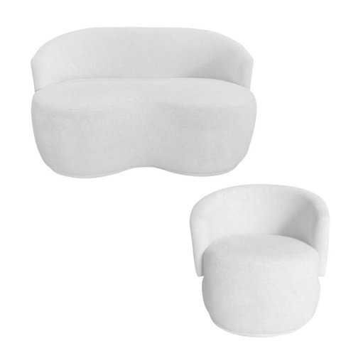 Kit Namoradeira + Poltrona Decorativa Beatriz Orgânica Couro Branco