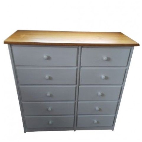 Cômoda de Madeira 10 Gavetas 1,08m Leila Laca Branca Tampo Mel