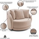 Ver imagem 3 de Poltrona Decorativa Giratória para Sala 122cm Kaly M22 Veludo Bege - Mpozenato