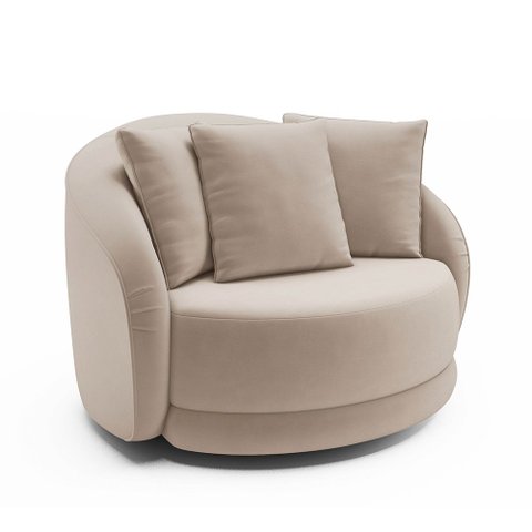 Poltrona Decorativa Giratória para Sala 122cm Kaly M22 Veludo Bege - Mpozenato