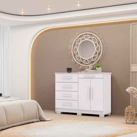 Cômoda Sapateira Branca Grande Reforçada Espaçosa com 5 Gavetas 2 Porta Us