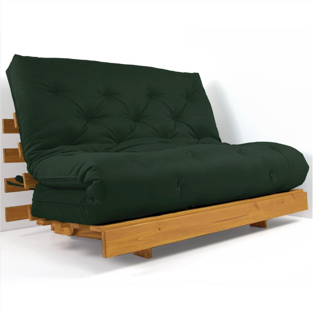 Sofá Cama Casal Futon Tokio Verde Militar Madeira Maciça Cor Mel - 4