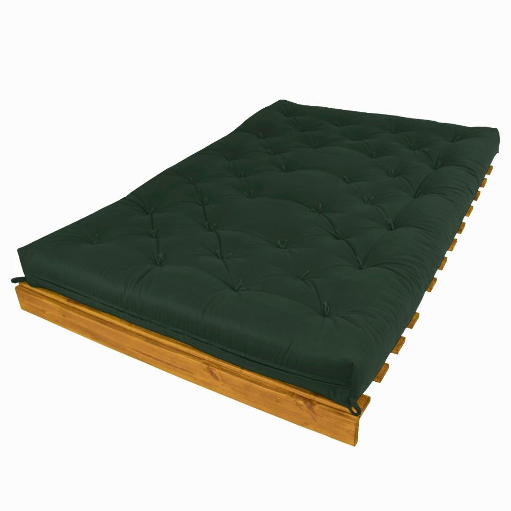 Sofá Cama Casal Futon Tokio Verde Militar Madeira Maciça Cor Mel - 3